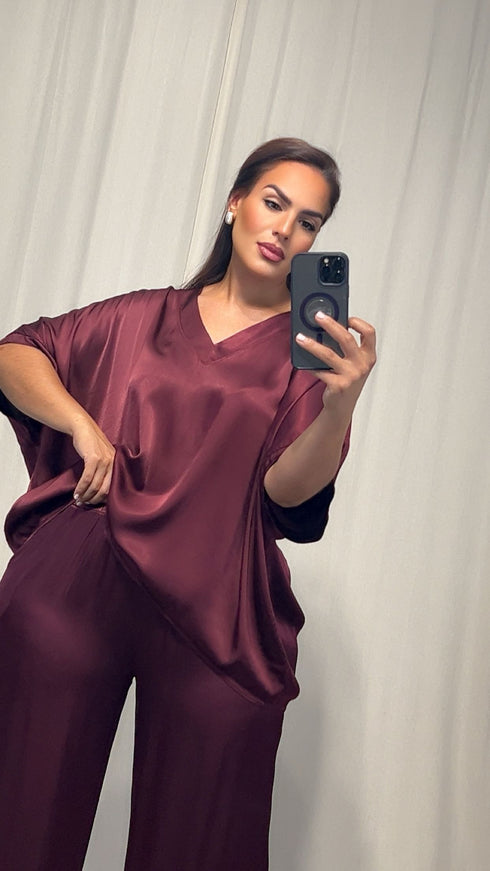 Pantalon satiné ARIANNA ceinture élastique.